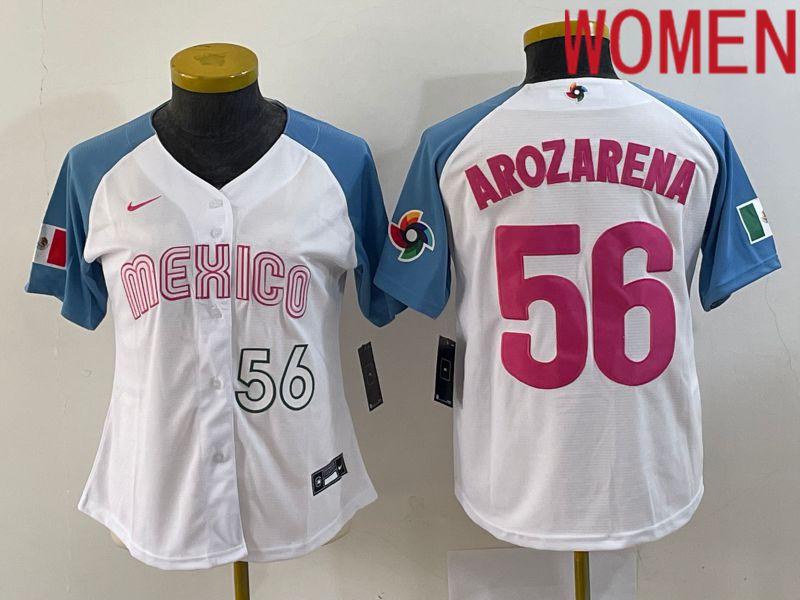 Women 2023 World Cub Mexico #56 Arozarena White Nike MLB Jersey5->women mlb jersey->Women Jersey